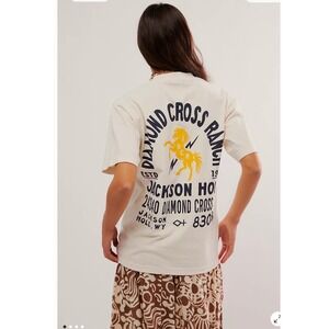 Diamond Cross Ranch T-Shirt Mens M Cream Jackson Hole Wyoming Graphic Tee